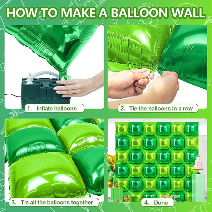 NISOCY 36PCS Dark Green and Light Green Square Foil Balloons Wall Backdrop Double Sided Green Balloons Arch Kit for Birthday Baby Shower St. Patrick's Day Spring Summer Jungle Theme Party Decorations