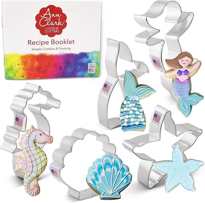Ann Clark Mermaid Cookie Cutters 5-Pc. Set (Mermaid, Mermaid Tail, Starfish, Seahorse, Seashell) Made in the USA