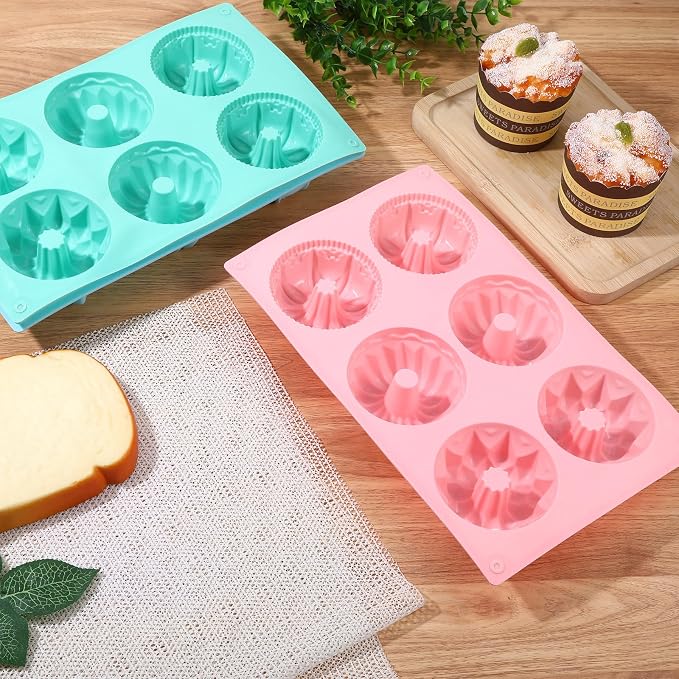 3 PCS Mini Bundt Cake Pans for Baking, 6-Cavity Fluted Tubular Mini Cake Pans, Silicone Molds for Baking, Ideal for Brownies, Cookies, Cupcakes, Jellies, Muffins, Donuts(Three Shapes)