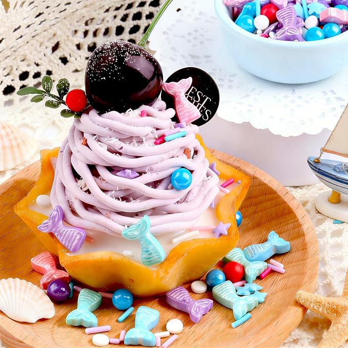 Mermaid Sprinkles, Edible Ocean Sprinkles for Cake Decorating, Mermaid, Jimmies, Star, Confetti & Pearl Sugar Mix for Cupcakes, Ice cream, Cookies and Donuts Toppings