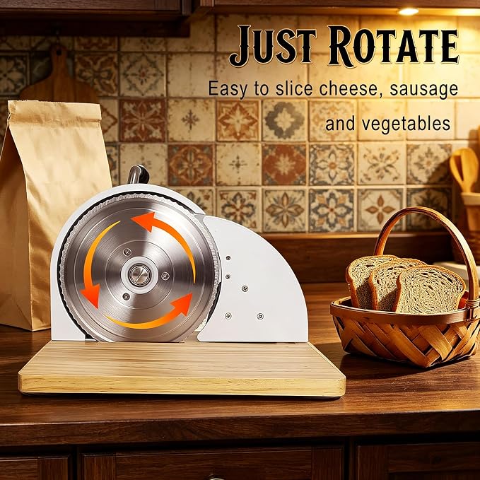 Manual Bread Slicer for Sourdough Bread, Adjustable Thickness Foldable Bread Cutter with Hand Crank, Stainless Steel Blade Bread Slicer (White, Machine)