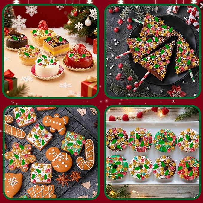 Morofme 3.5 oz Christmas Sprinkles Christmas Tree Sprinkle Holiday Sprinkle Cupcake Topper Mini White Red Pearl Mix Edible Golden Star Christma Candy Sprinkles for Dessert Cake Toppers Cookie