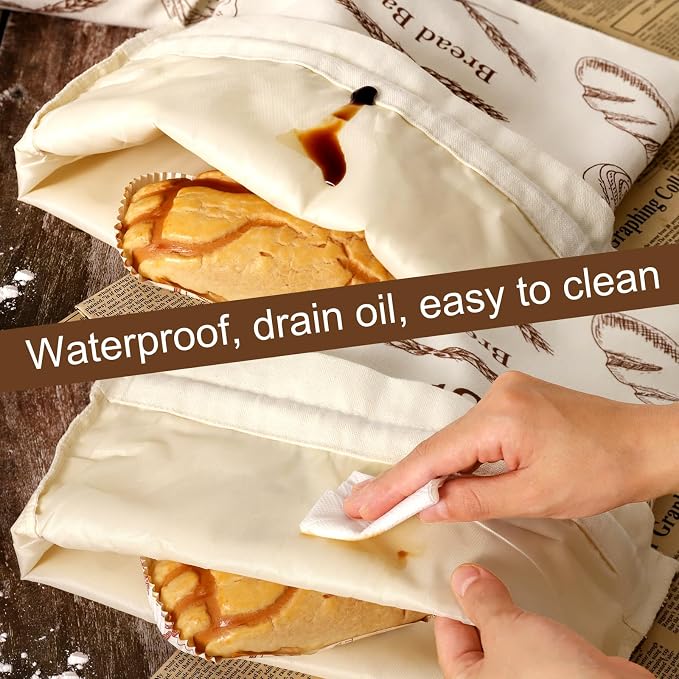 Bread Bags for Homemade Bread, 2 Pack Reusable Bread Bags, Linen Bag with Plastic Liner for Sourdough & Bread Storage