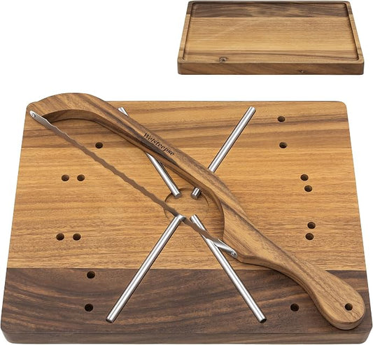 welsteepse Bread Slicer for Homemade Bread，2 in 1 Walnut bread board,cutting board with sourdough bread knife