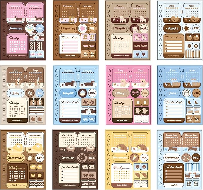 48 Sheets Monthly Planner & Calendar Stickers, Seasonal Aesthetic Sticker Book for Bullet Journal & Scrapbook, Planner Accessories for Journaling & Schedule Organization