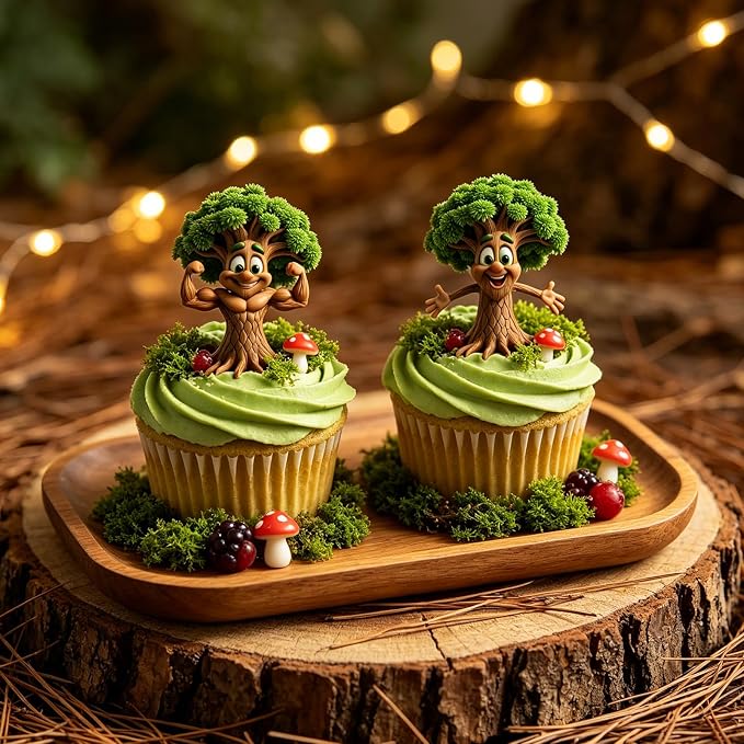 1Pc Cartoon Strong Tree Silicone Mold 2-Cavity Enchanted Forest Plant Cake Decorating Fondant Mold for Flexible Gum Paste Pastry Baking Tool Woodland Party Cupcake Toppers Chocolate
