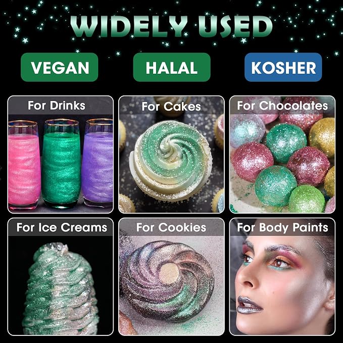 NiHome Edible Food-Grade Glimmer Powder Glitter Luster Dust Metallic Food Decorating Sprinkle Glimmery Dust for Drink Wine Beverage Cake Candy Dessert Bakery Restaurant Vegan (0.18oz/5g, Dark Green)