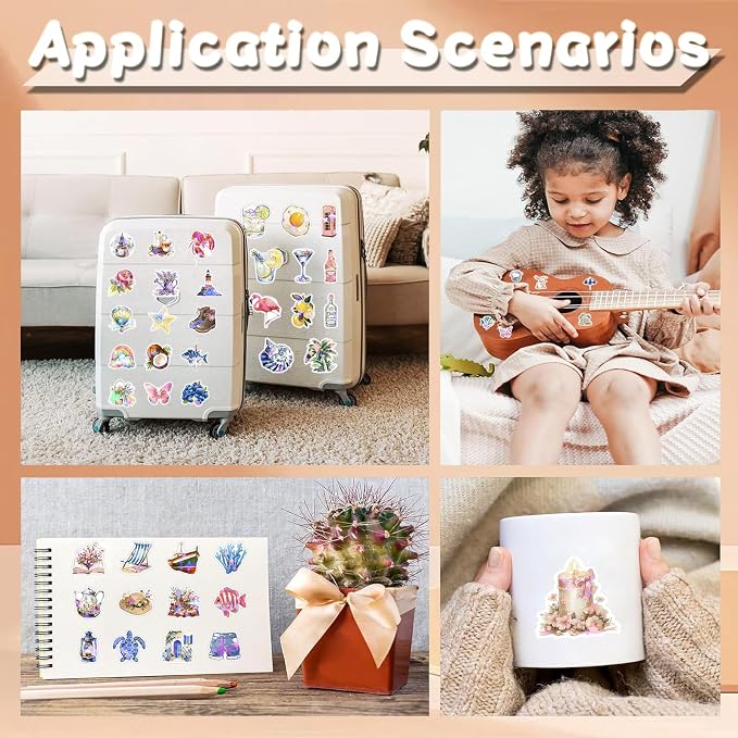 200 Pcs Cute Aesthetic Stickers Watercolor Coquette Sticker Fruit Aesthetic Vinyl Waterproof Stickers for Water Bottles Laptop Computer Skateboard Luggage