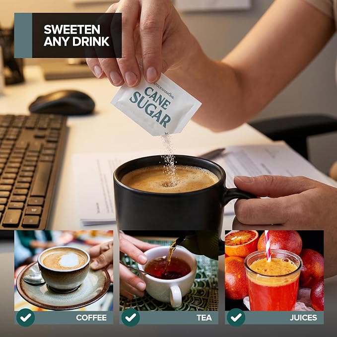 Bulk Sugar Packets, 500 Count - Individual Servings of White Sugar Packets for Coffee and Tea, Granulated Sugar Packs Great for Restaurants, Coffee Shops, Offices, Schools, and More