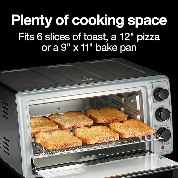 Proctor Silex 6 Slice Countertop Air Fryer Toaster Oven Combo | Air Fry, Bake, Broil, Toast | 150-450⁰F Adjustable Temp | 30 Minute Timer | Automatic Shutoff | Black and Silver | 31267J