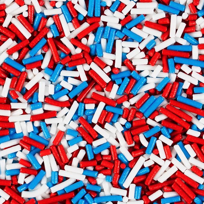 Red White and Blue Jimmies Patriotic Sprinkles for Cake Decorating Edible Sprinkles Mix 7 ounce for Cookies Ice Cream Chocolate Cupcake Topper Perfect for 4th of July