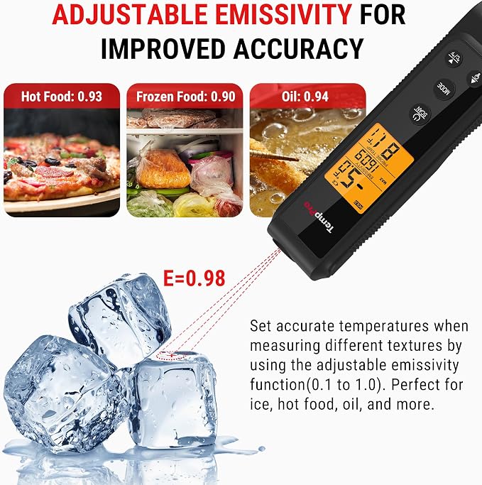 TempPro 2-in-1 Instant Read Thermometer for Cooking, Infrared Thermometer with Meat Probe, Non-Contact Laser Meat Thermometer for Griddle Grill Pizza Oven, Black, Gift for Dad Him Husband