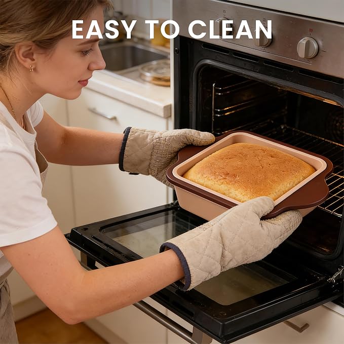 Nonstick Silicone Brownie Pan with Handles, Square Baking Pan for Brownies, Cake, Bread, Lasagna and Casserole, BPA Free, Easy Release and Easy Clean