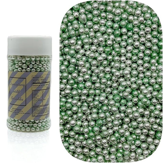 Dynastang 4mm Silver Green Pearls Sprinkles Edible Pearls Cake Decorating Stars Cake Decorations Cupcake Toppers Cookie Decorating Perfect for Cakes, Cupcakes, Desserts Toppings 3OZ