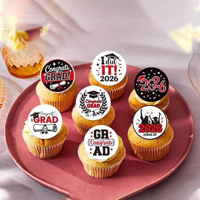 63 PCS Edible 2026 Graduation Cupcake Toppers Diploma Congrats 2026 Grad Cap Cupcake Picks Edible Class of 2026 Cake Decorations for 2026 High School/College Graduation Theme Party Supplies Dark Blue