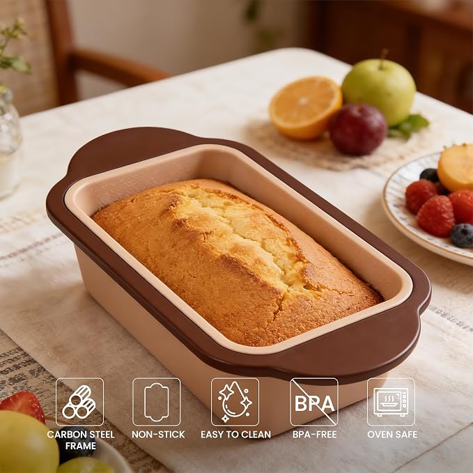 Nonstick Silicone Bread Loaf Pan with Metal Reinforced Frame, Flexible Silicone Baking Mold for Bread, Meatloaf, Pound Cake and Banana Bread, Easy Clean, BPA Free