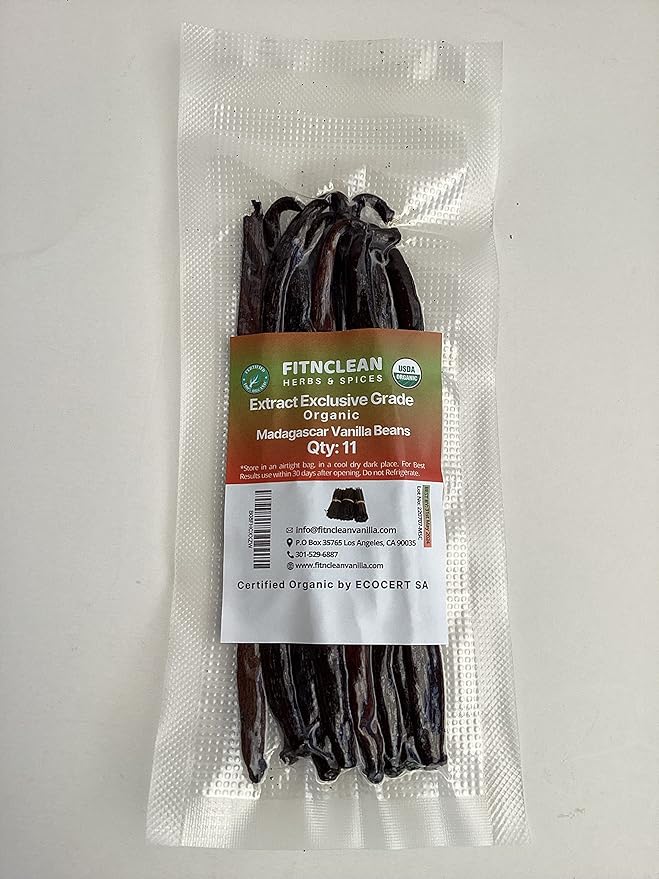 1oz Organic Madagascar Vanilla Beans Extract Exclusive Grade B by FITNCLEAN VANILLA | 4"-6" By Weight - 1 Ounce (1/16 Lb) Bulk Dry Whole NON-GMO Bourbon Pods. Certified USDA Organic.