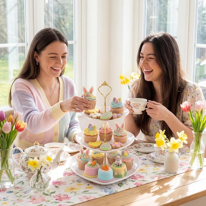 Layhit 2 Pack Wedding 3 Tier Cupcake Stand Heart Shaped 3 Tiered Serving Trays for Party Plastic Tray Dessert Cupcake Stand for Tea Party Baby Shower Wedding (White)