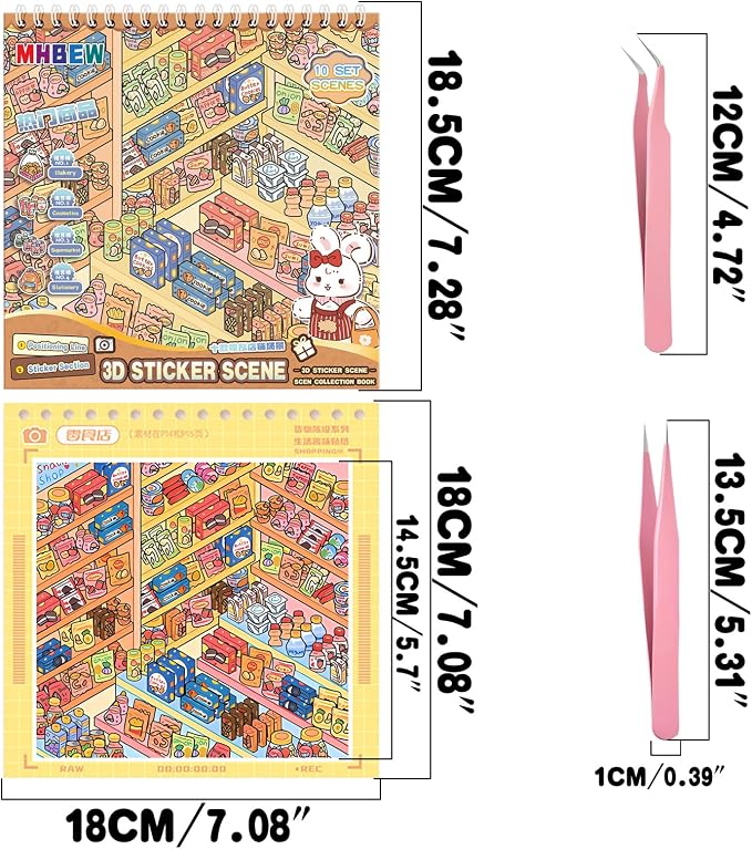 10 Sets Big DIY 3D Sticker Scene Book for Kids Adults Make Your Own Shop House Stickers for Gifts Stickers Therapy for Adult Relief Stress Pass The Time Supermarket Bakery Toy Cosmetics Store