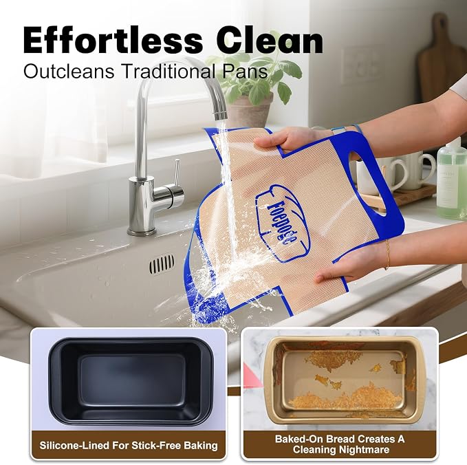 Loaf Pan with Liners Set: 2-Pack Nonstick 9 x 5 Inch Bread Pan and Loaf Liners for Homemade Oven Baking - Rectangular Baking Tray for Kitchen Home Baker Make Sourdough Banana Sandwich Bread(Blue)