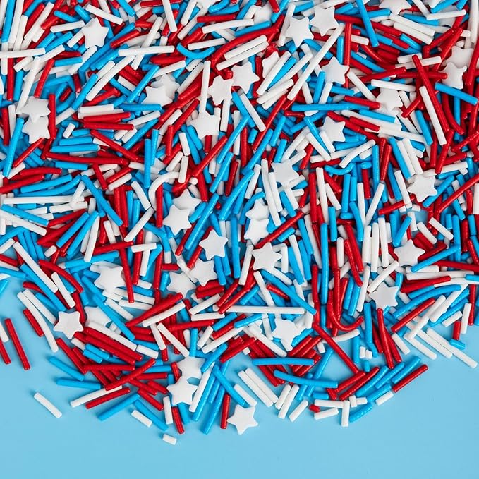 Edible Patriotic Sprinkles for Cake Decorating,130g,July 4th Red White and Blue Jimmies Stars Sprinkle Mix,American Team USA Sprinkles,Independence Day Baking,Donut,Ice Cream,Cookies,Cupcake Topper,Memorial Holiday Festival Wedding Birthday Party Decor...