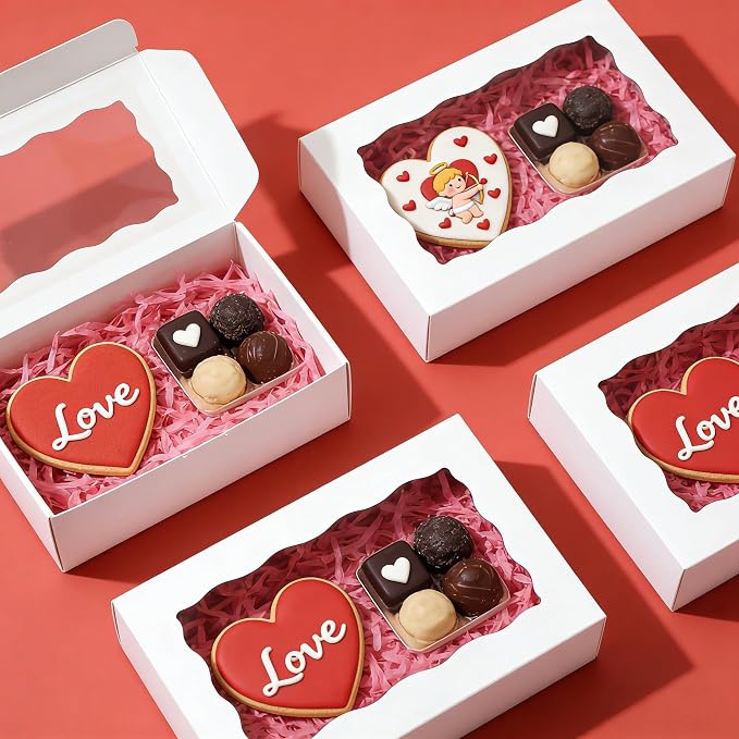 XINHPKGG 20 Pcs Cookie Boxes 7" x 4 3/8" x 1 1/2" Inch Bakery Boxes with Window Treat Box Dessert Box for Wedding Party Mother's Day - White