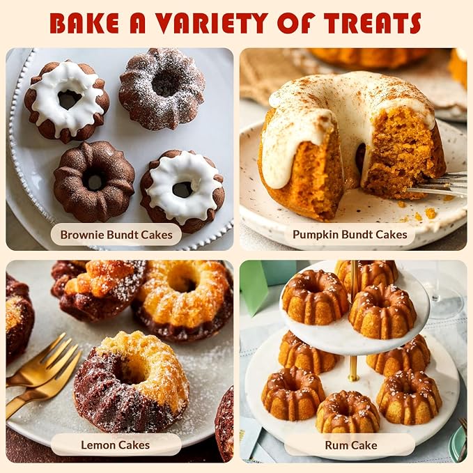 HKMTT Small Silicone Bundt Pan, Mini Fluted Tube Rum Cake Baking Molds, 6 Cavities 2 Pack BPA Free Oven Safe Food Grade Non Stick Moulds