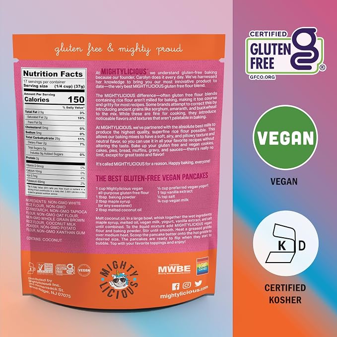 MIGHTYLICIOUS Gluten-Free, Plant-Based All-Purpose Flour, Superfine Rice Flour, Plant-Based, Non-GMO, Allergen-Friendly Baking Flour, Ideal for Cakes, Bread, Muffins & Cooking (3-Pack)