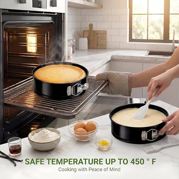 9 Inch Springform Pan, 4mm Thick Carbon Steel Cheesecake Pan with Removable Bottom, Leakproof Non-Stick Cake Pan for Baking, Includes Silicone Oil Brush & Scraper, Oven Safe to 450°F