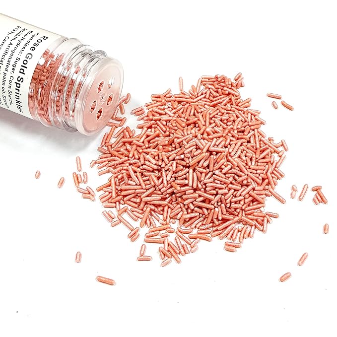 Homipooty Rose Gold Soft Jimmies Sprinkles Edible Candy Jimmies Sprinkles for Cake Decorating 78g/2.75oz Cookie Cupcake Topper Ice Cream