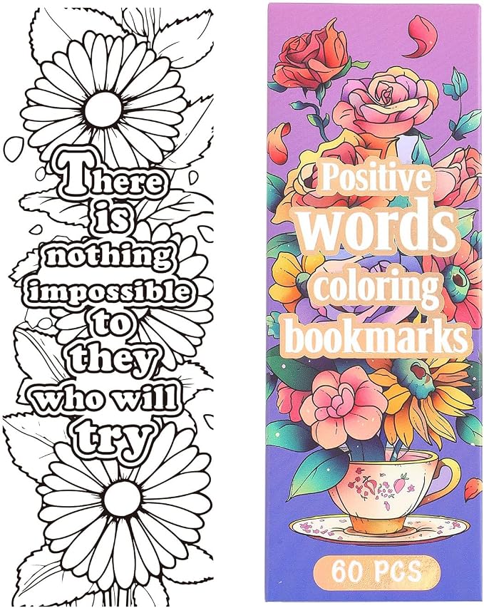60 PCS Inspirational Quotes Coloring Bookmarks, DIY Coloring Book Markers Motivational Reading Page Holder for Students, Color Your Own Bookmark for Class Gifts, Kids, Adults, Teachers, Book Lovers