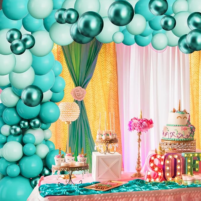 Teal Balloon Arch Garland Kit-Macaron Teal Balloon Latex Metallic Green Balloon 122Pcs for Baby Shower,Gender Reveal,Kids Birthday,Wedding,Graduation,New Years Decoration.