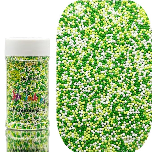 SE Si&Moos St. Patrick's Day Nonpareil Sprinkles, 2mm Green and White Mini Edible Pearls White Green Sprinkles for Cake Decorating Halloween Cake Decorations Wedding Baby Shower Party Christmas Holiday Supplies 3.5 OZ