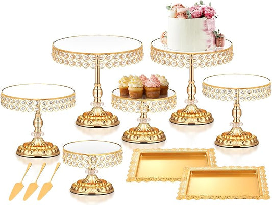 12 Pieces Gold Cake Stand Set, Vintage Cake Display Stand with Crystal Edge and Cupcake Display Tray, Dessert Table Display Set for Wedding Party Baby Shower Anniversary Celebration