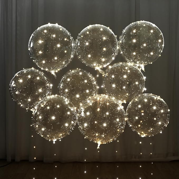 Light Up LED Balloons 12 Pack – 22" Clear Bobo Balloons with 10ft Warm White LED String Lights, 3 Light Modes, Batteries Included – Perfect for Parties, Weddings, Christmas & Outdoor Decorations