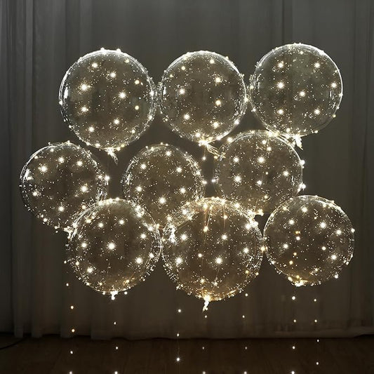 Light Up LED Balloons 12 Pack – 22" Clear Bobo Balloons with 10ft Warm White LED String Lights, 3 Light Modes, Batteries Included – Perfect for Parties, Weddings, Christmas & Outdoor Decorations