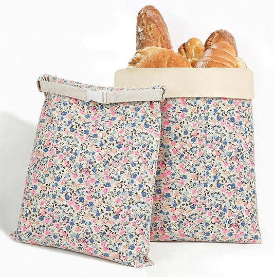 2 Pack Beeswax Bread Bags for Sourdough Homemade Bread, XL Reusable Bread Storage Bag, Organic Waxed Line and Linen Fabric Bread Bag for Home Bakers, Picnics Work or Gift-Giving