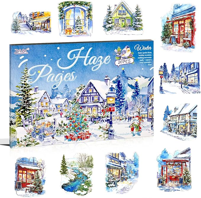 Transparent PET Winter Landscape Sticker Book for Journaling, 20 Sheets Large Pre-Cut Scenery Stickers for Scrapbooking Supplies, Collage Decorative, 9.25 x 6.58 inches