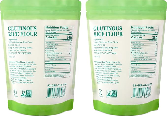 52USA Glutinous Rice Flour 32 Ounce (Basic), 1 Pound (Pack of 2), Rice Flour for Baking or Cooking, Product of THAILAND, All Natural White Rice Flour, Vegan
