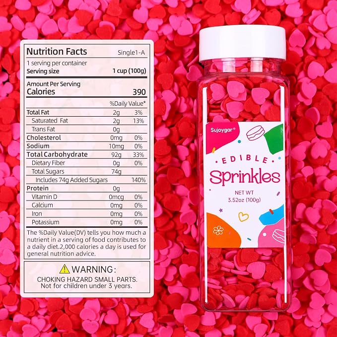 Red Pink Heart Confetti Sprinkles for Cake Decorating, 3.52oz Edible Valentine Sprinkles Bulk for Cupcake Toppers Baking Cookie Ice Cream Dount Chocolate