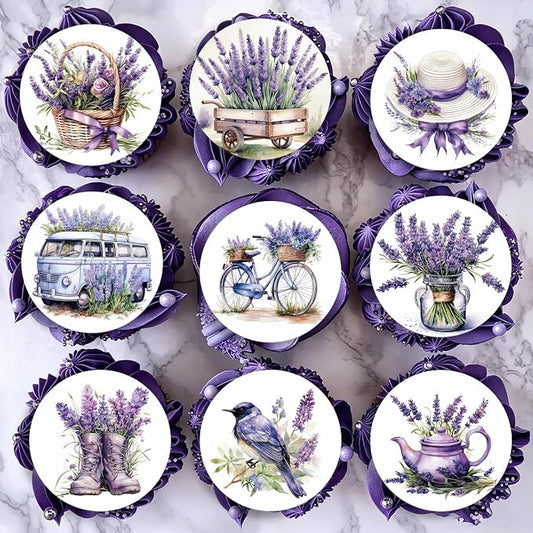 36PCS Edible Lavender Floral Cupcake Toppers Wafer Paper Purple Flowers Cake Picks Edible Lavender Bouquet Cupcake Toppers for Wedding Birthday Theme Floral Cake Decor Supplies