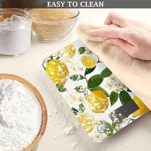 Food Scale Kitchen Scale for Baking Cooking Digital Food Weighing Measuring Scale Small Waterproof Electric Food Scale Yellow Lemon Flowers
