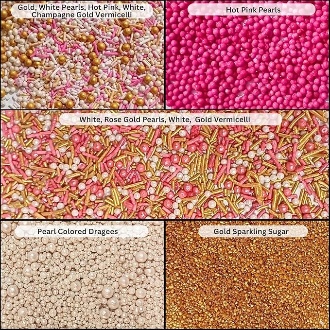 Confect Colorful Sprinkles for Cake & Cupcake Decorating Pearl & Gold White & pink Pearls Sprinkles | Fusion Mashup Pack | Edible, Vegan, Gluten-Free, Handcrafted- 5 Oz