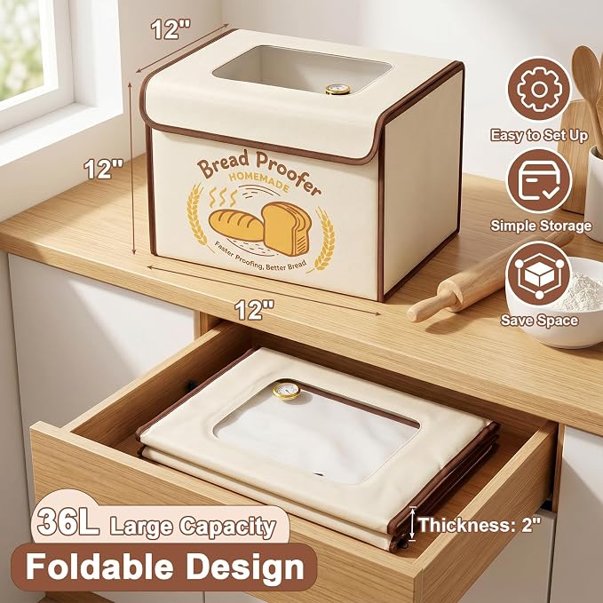 Folding Dough Proofer Box with Humidification Function, Sourdough Proofer Box Temp Control 48H Timer & Humidity Monitor, Water Tray & Steam Diffuse Plate 4 Preset Modes Dough Proofer for Sourdough