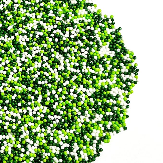 Homipooty Nonpareils Sprinkles Edible Green White Pearl Sugar sprinkles 110g/3.88oz 2mm Mini Sugar Pearls Baking Cakes Cupcake Topper Ice Cream and Cake Decorations for Patrick's Day