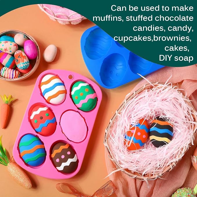 AKOAK 6-cavity Silicone Cake Mold, DIY Handmade Soap Mold, Non-stick Donut Mold, for Chocolate Pudding Jelly Muffin Cups, Kitchen Baking Decoration (Easter Egg)