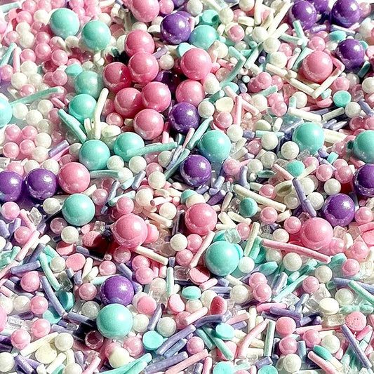 Edible Pink Purple Blue and White Pearl Confetti Jimmies Sprinkles 130g/4.5oz Pastel Sprinkles for Cake Decorating Baking Ice Cream Cupcakes Wedding Party Valentines Christmas Supplies