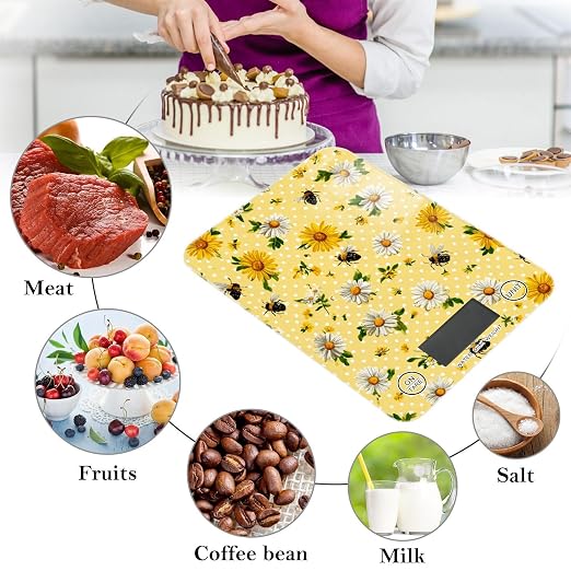 Food Scale Kitchen Scale Food Weight Scales Digital Weight Grams and Ounces Small Electronic Food Scale for Baking Cooking Yellow Dot Bee and Daisy