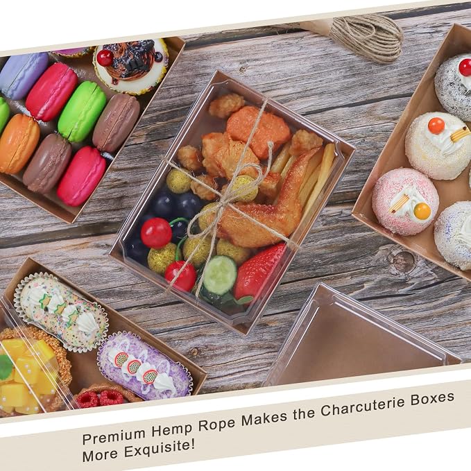 7x5 Inches Charcuterie Boxes with Clear Lids, 80 Pack Disposable Take Out Food Containers, Large Paper Bakery Cake Boxes for Strawberries, Cookies Cupcakes (Brown)