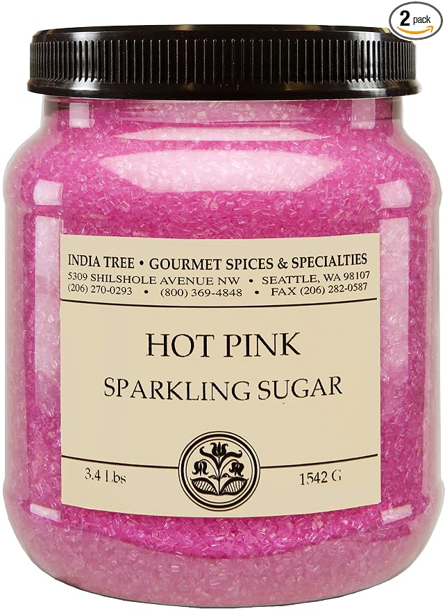 India Tree, Hot Pink Sparkling Sugar, Canister | Shimmery Sugar Sprinkles for Baking and Decorating | 3.4 Lb (Pack of 2)